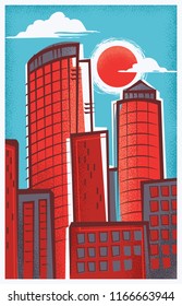 Boston Skyline Retro Poster