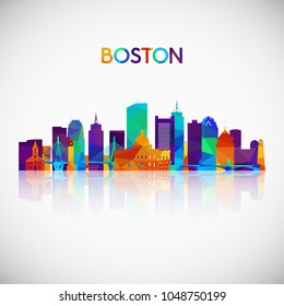 Boston skyline silhouette in colorful geometric style. Symbol for your design. Vector illustration.