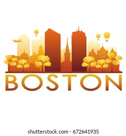 Boston Skyline Silhouette Gradient Vector City Design.