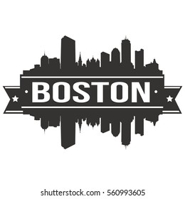 Boston Skyline Silhouette. Reflection Landscape City Design. Vector Cityscape Icon.  