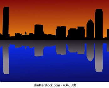 El horizonte de Boston al atardecer con una colorida ilustración del cielo