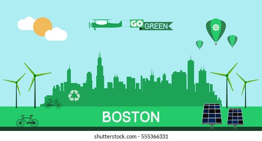 Boston skyline vector design, green city concept