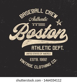 Boston. Sport Theme. Vintage Textured Design For T Shirt. Badge, Logo, Poster. Vector Illustration.