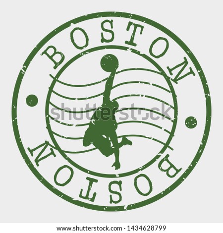 Boston Stamp. Basketball Player Silhouette Seal. Round Design. Vector Icon. Design Retro Insignia.