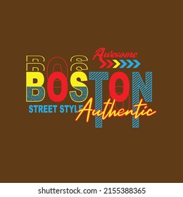 boston street style Premium Vector illustration of a text graphic. suitable screen printing and DTF for the design boy outfit of t-shirts print, shirts, hoodies baba suit, kids cottons, etc.