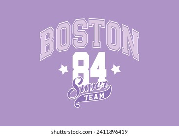 Ilustración vectorial del eslogan de la universidad de varsity de Boston Super Team para camisetas y otros usos