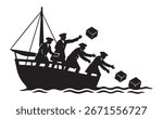 Boston Tea Party Silhouette Vector Historical American Revolution Illustration