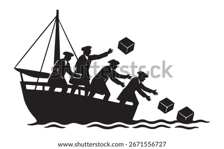 Boston Tea Party Silhouette Vector Historical American Revolution Illustration