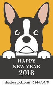 Boston Terrier, tarjeta de Año Nuevo 2018