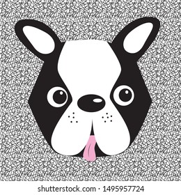 Boston Terrier breed face hand drawn illustration, on seamless pattern.