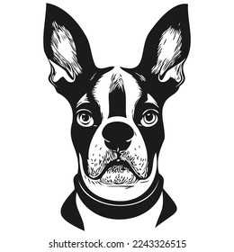Boston Terrier dog black   white vector logo  line art hand drawn vector pets illustration
