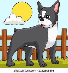 Boston Terrier Dog Colored Cartoon Illustration
