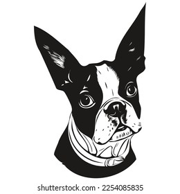 Boston Terrier dog hand drawn vector line art drawing black   white logo pets illustration
