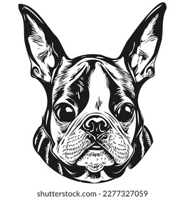 Boston Terrier dog line art hand drawing vector logo black   white pets illustration
