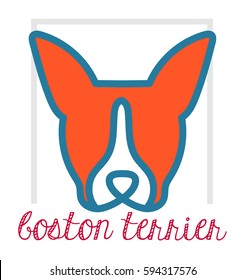 Boston Terrier dog line art logo design icon for pet lovers