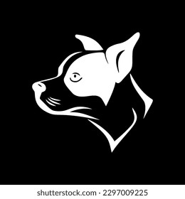 Logo de Boston Terrier Dog con la cabeza de un perro sobre un fondo negro al estilo de Creative Commons Attribution. Diseño de ilustraciones vectoriales con un icono de un Boston Terrier blanco y negro