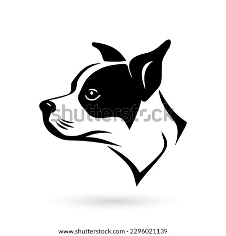 Boston Terrier Dog Logo featuring a dog head on a white background in the style of Creative Commons Attribution. Vector illustration design with an icon of a black and white Boston Terrier