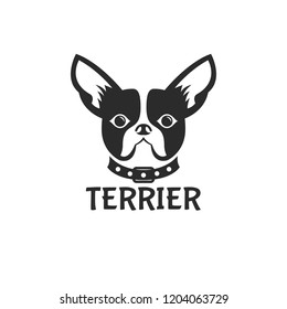 Boston terrier dog logo. Service, store, shop, shelter, care vector illustration icon.