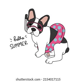 Boston Terrier dog summer time cartoon vector illustration