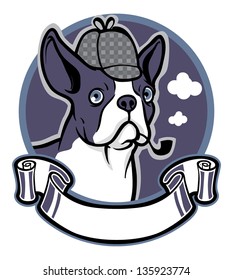 boston terrier dog wear a detective hat