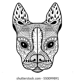 Página de Colores de Adultos de Boston Terrier o French Bulldog Blank en estilo Zentangle para relajarse