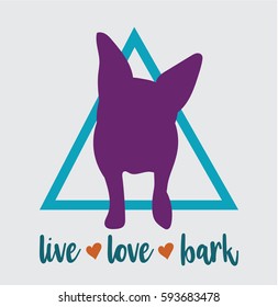 Boston Terrier French Bulldog icon inscription of Live Love Bark. Great for dog lovers to use for posters, t-shirts, print designs and logos.