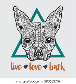 Boston Terrier French Bulldog icon inscription of Live Love Bark. Great for dog lovers to use for posters, t-shirts, print designs and logos.