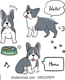 
Boston Terrier French Bulldog line art vector illustration set