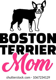 Boston terrier mom silhouette with pink word