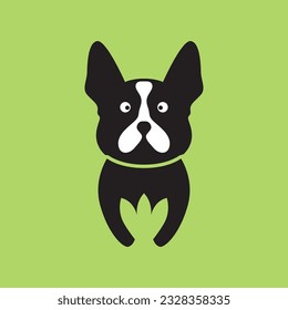 boston terrier pets dog leaves nature mascot cartoon minimal modern logo icon vector illustration