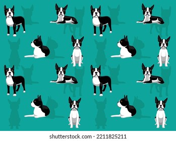 Boston Terrier Poses Cute Character Seamless Wallpaper Background