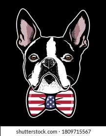 cabeza vectorial boston terrier con corbata de arco para la impresión de camisetas