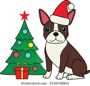 boston terrierdog on christmas day 