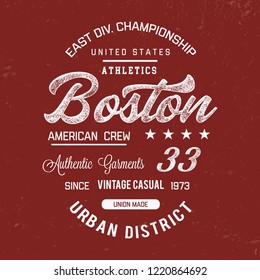 Boston typography. Vector illustration on sport theme. Vintage vector t-shirt and apparel design, print, logo, poster.
