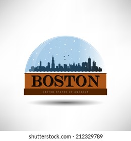 Boston, United States of America city skyline silhouette in snow globe. Vector design.