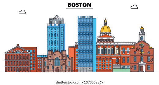 Boston , United States, outline travel skyline vector illustration. 