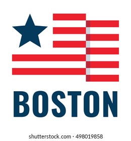 Boston, with usa flag, flat vector icon, logo design illustration, banner on white background. Can be used for public holidays in the United States also for theme about tourism.