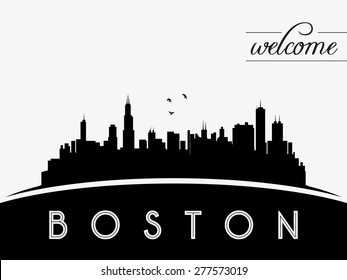 Boston USA skyline silhouette, black and white design, vector illustration