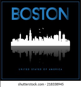 Boston, USA skyline silhouette vector design on black background.