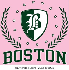 Boston Varsity Badge Wreath  Logo Graphic Collegeg Tee Design