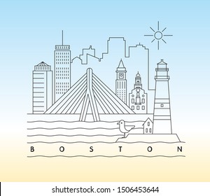 Boston vector graphic illustration and typography design, Massachusetts, USA