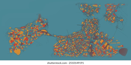 Boston, Estados Unidos da América, centro da cidade, mapa preciso, Detalhes urbanos Ruas Estradas mapa de cores, imagem de modelo de elemento vetorial editável para marketing, produto, arte de parede 