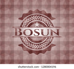 Bosun red emblem with geometric pattern background. Seamless.