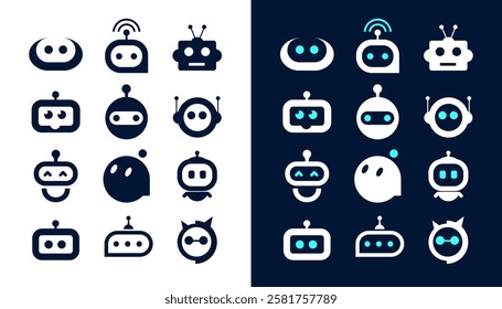 Bot AI icon set robot assistant virtual smart character bubble logo