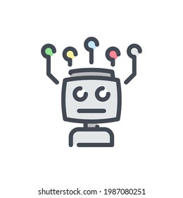 Bot with artificial intelligence network color line icon. Robot head with connection vector outline colorful sign.
