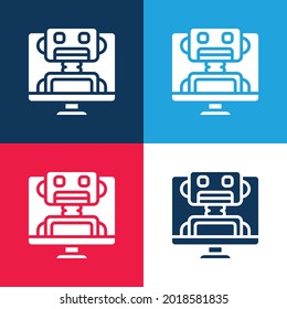Bot azul y rojo cuatro colores conjunto de iconos mínimo
