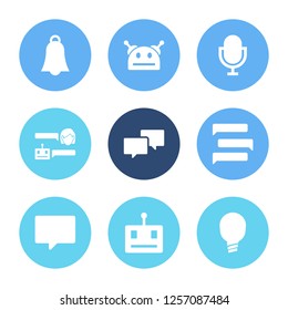 Bot communication icon set and chatbot robot with conversation, chatbot with woman and voice message. Chatting related bot communication icon vector for web UI logo design.