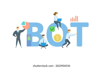 BOT. Concept with keyword, people and icons. Flat vector illustration. Isolated on white.