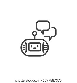 Bot Conversation line icon. linear style sign for mobile concept and web design. Two chat bubbles with a robot face outline vector icon. Automated chat system symbol logo illustration. Vector graphics