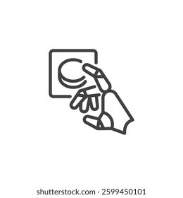 Bot Execution line icon. linear style sign for mobile concept and web design. Robotic hand pushing button outline vector icon. Running automated process symbol, logo illustration. Vector graphics